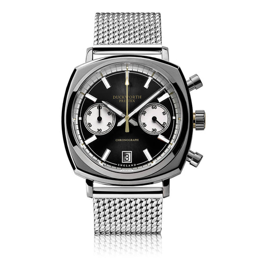 Chronograph 42 black sunburst mesh bracelet - Wilson Watches