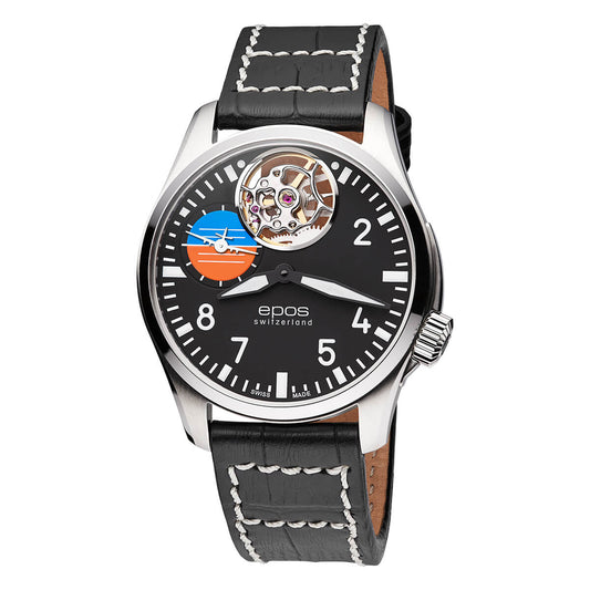 EPOS SPORTIVE 3434 Hand-Wound Half-Skeletonised Open-Heart Pilot Watch 3434.183.20.35.24 - Wilson Watches