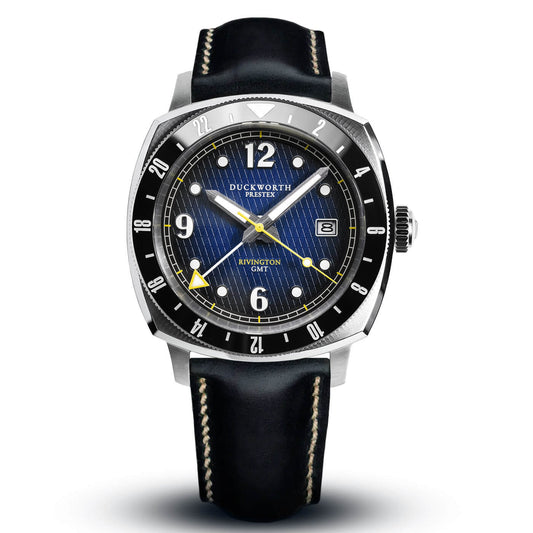 Rivington GMT watch blue dial on blue leather - Wilson Watches