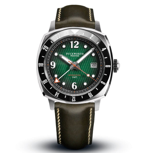 Rivington GMT watch green dial on green leather - Wilson Watches