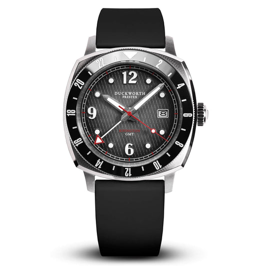 Rivington GMT watch black dial on black rubber - Wilson Watches