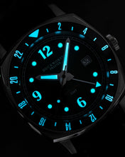 Rivington GMT watch black dial on black leather - Wilson Watches 