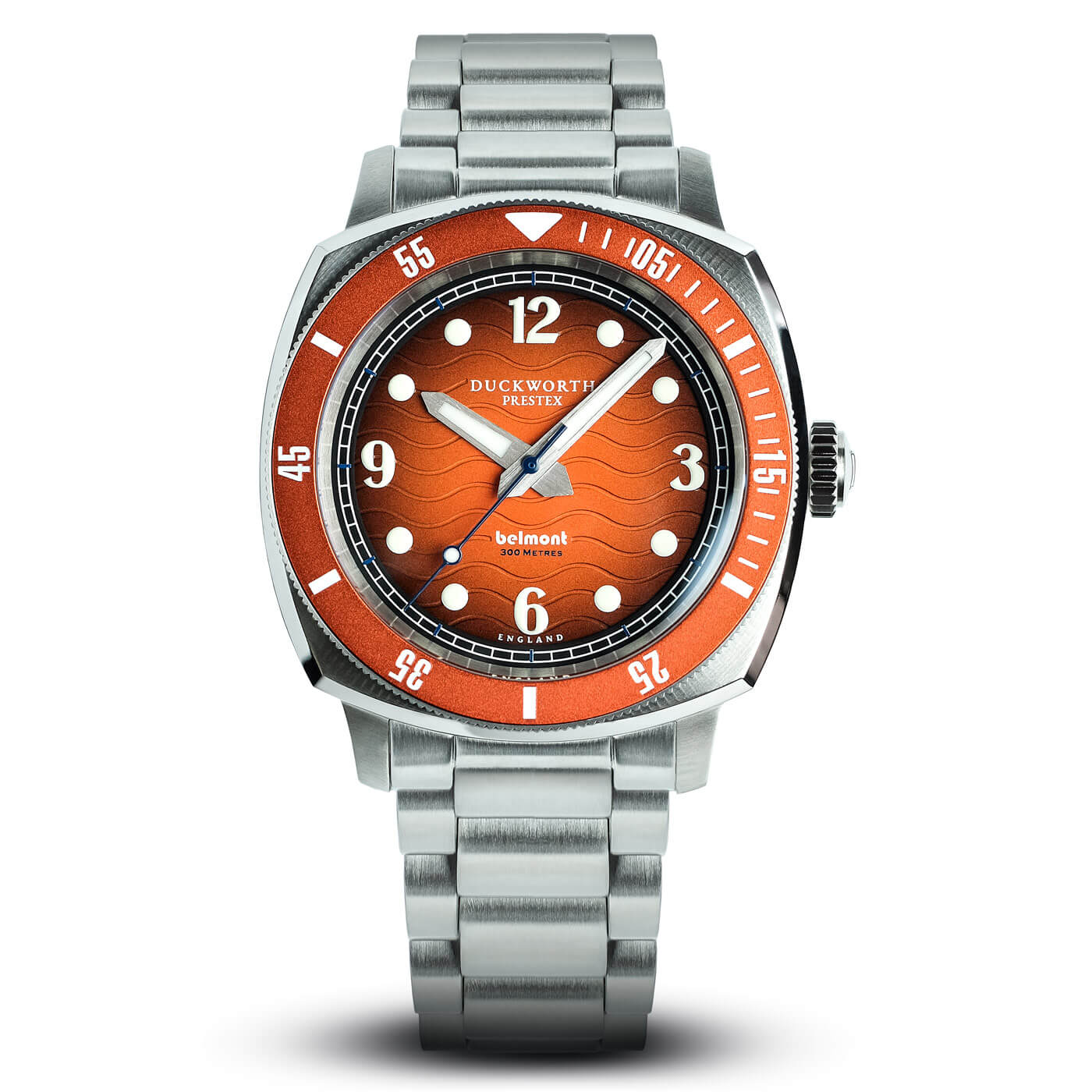 Belmont dive watch orange dial on steel bracelet from Wilson Watches