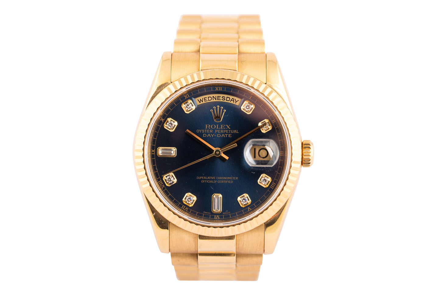 Rolex Day-Date 36 President Day Date Yellow Gold Blue Diamond Dial Mens Watch 118238 - Wilson Watches
