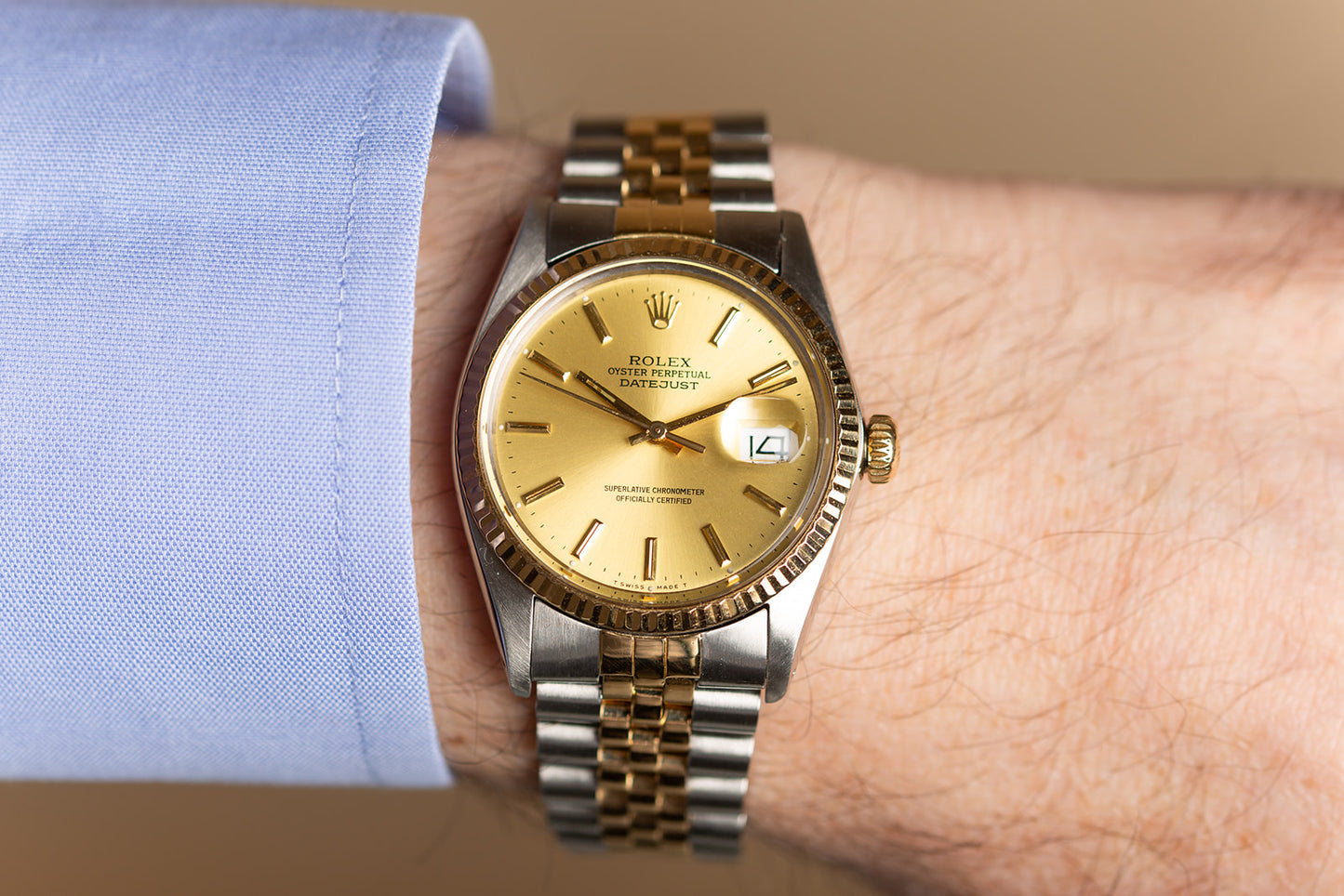 Rolex Datejust 36 16013 Champagne Dial 36mm Steel and Gold Jubilee Watch - Wilson Watches