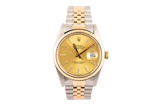 Rolex Datejust 36 16013 Champagne Dial 36mm Steel and Gold Jubilee Watch - Wilson Watches
