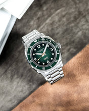 Belmont dive watch green dial on steel bracelet - Wilson Watches