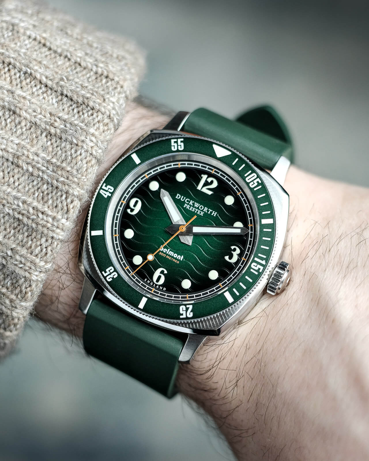 Belmont dive watch green dial on green rubber - Wilson Watches