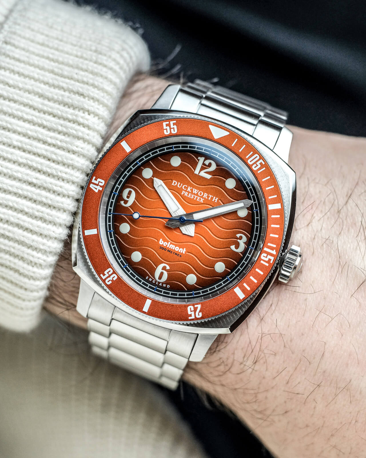 Duckworth Prestex Belmont dive watch orange dial on steel bracelet for sale in Northern Ireland - Wilson Watches