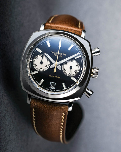 Chronograph 42 black sunburst tan leather - Wilson Watches