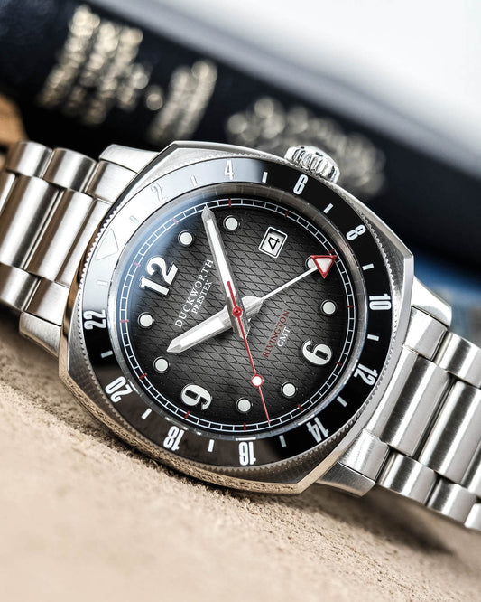 Rivington GMT watch black dial on steel bracelet - Wilson Watches 
