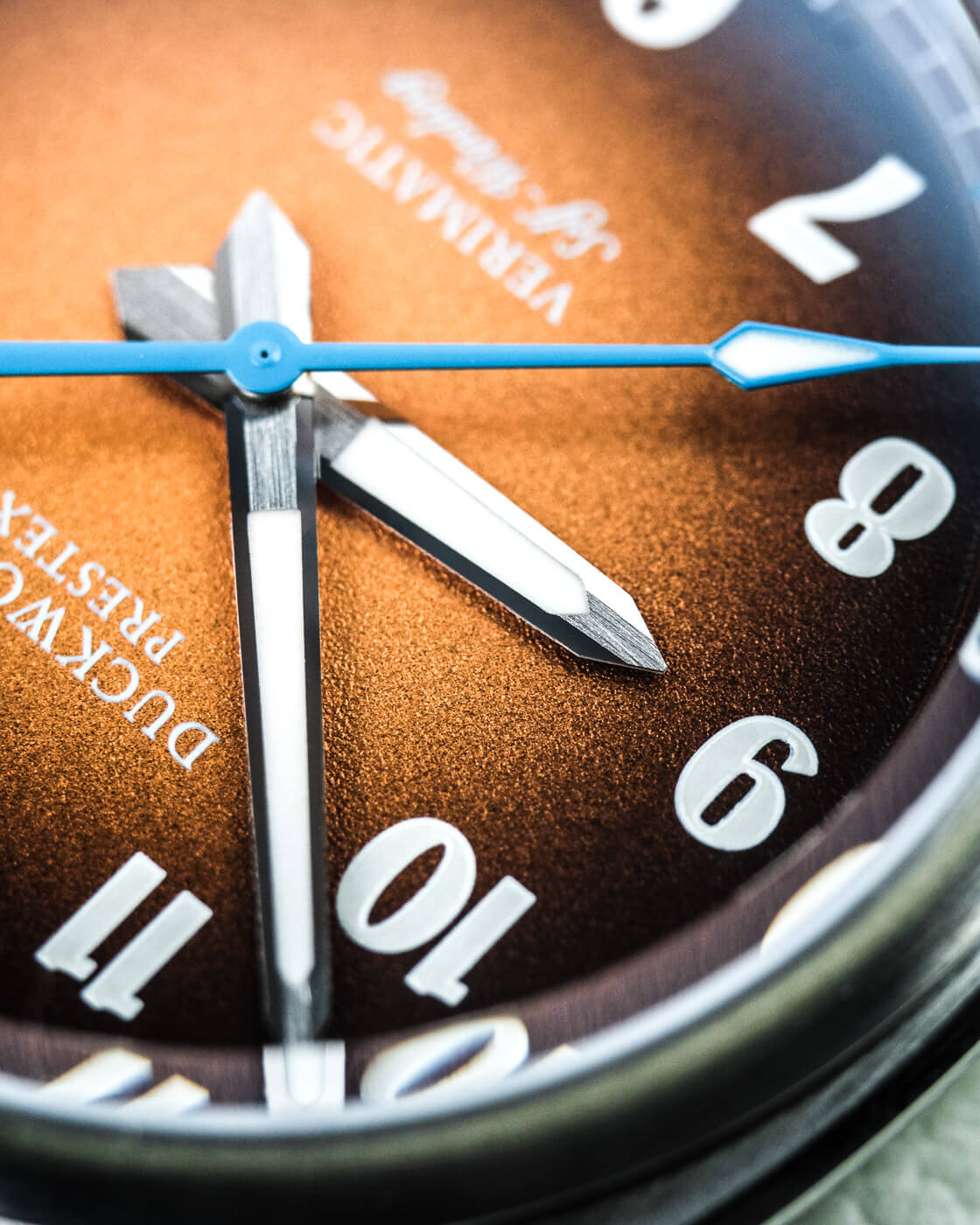 Verimatic 39mm orange fumé mesh bracelet - Wilson Watches