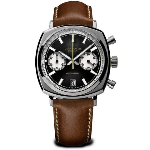 Chronograph 42 black sunburst tan leather - Wilson Watches 