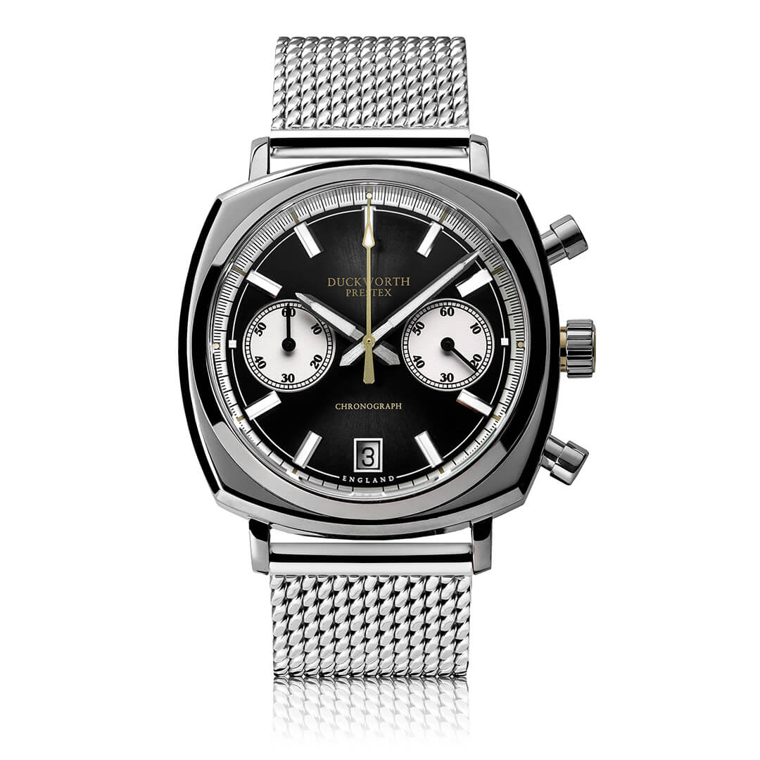 Chronograph 42 black sunburst mesh bracelet - Wilson Watches
