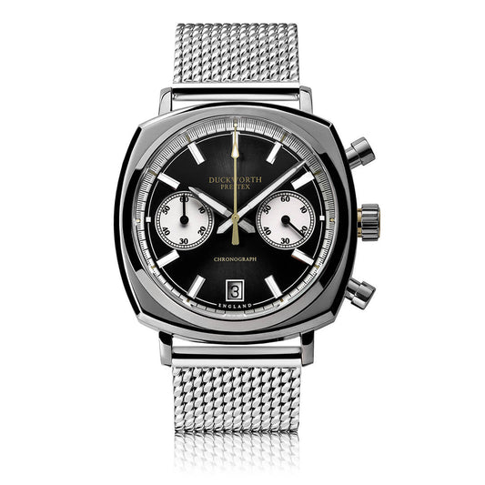 Chronograph 42 black sunburst mesh bracelet - Wilson Watches 
