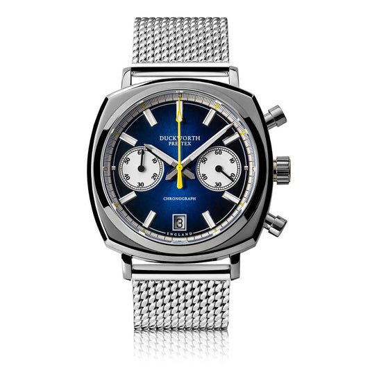 Chronograph 42 blue sunburst mesh bracelet - Wilson Watches 