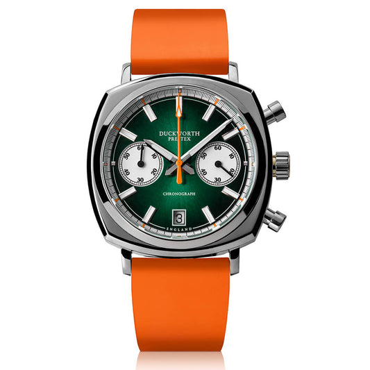 Chronograph 42 green sunburst orange rubber strap - Wilson Watches 