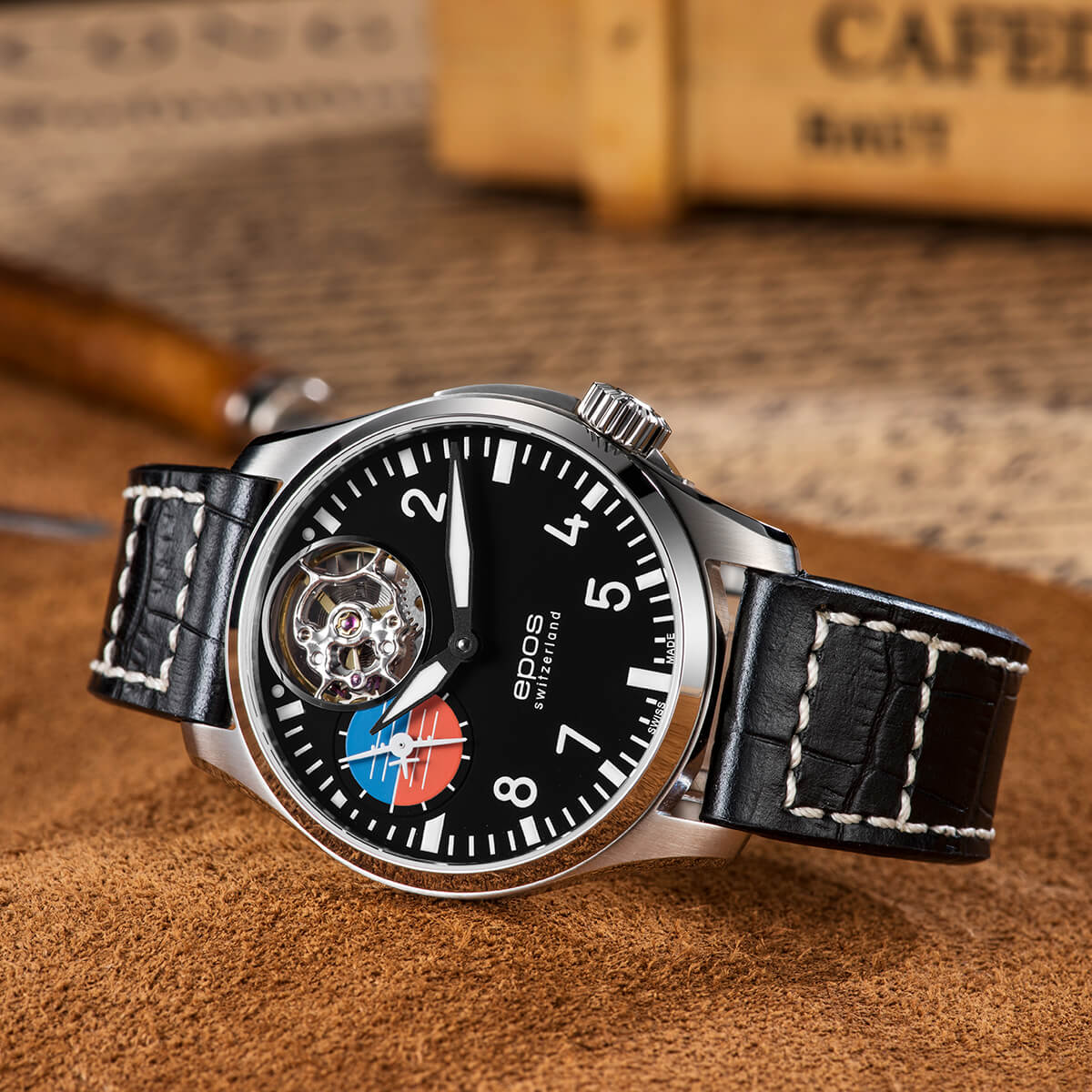 EPOS SPORTIVE 3434 Hand-Wound Half-Skeletonised Open-Heart Pilot Watch 3434.183.20.35.24 - Wilson Watches