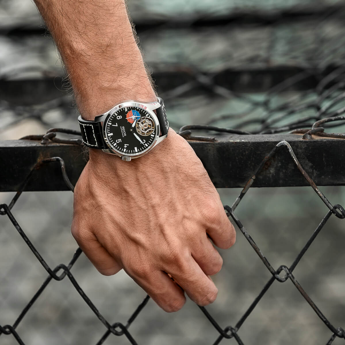 EPOS SPORTIVE 3434 Hand-Wound Half-Skeletonised Open-Heart Pilot Watch 3434.183.20.35.24 - Wilson Watches