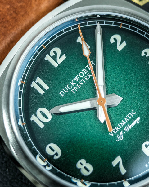 Verimatic 39mm green fumé vintage tan leather - Wilson Watches