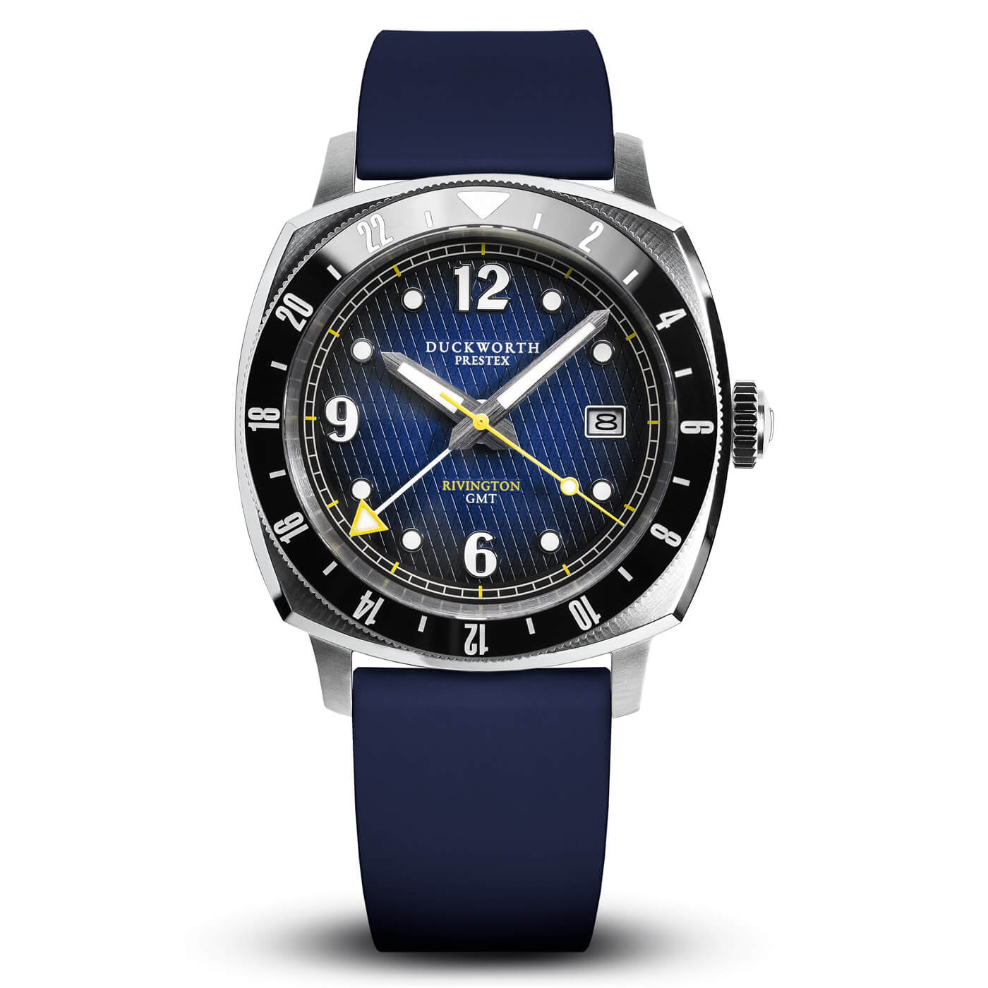 Rivington GMT watch blue dial on blue rubber - Wilson Watches