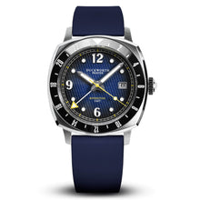 Rivington GMT watch blue dial on blue rubber - Wilson Watches 