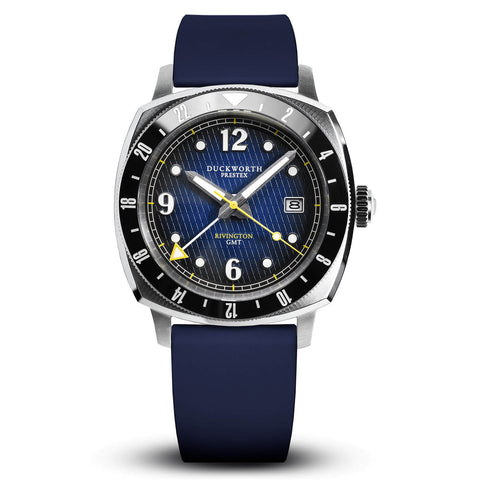 Rivington GMT watch blue dial on blue rubber - Wilson Watches 