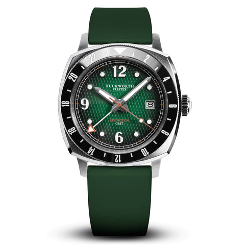 Rivington GMT watch green dial on green rubber - Wilson Watches 