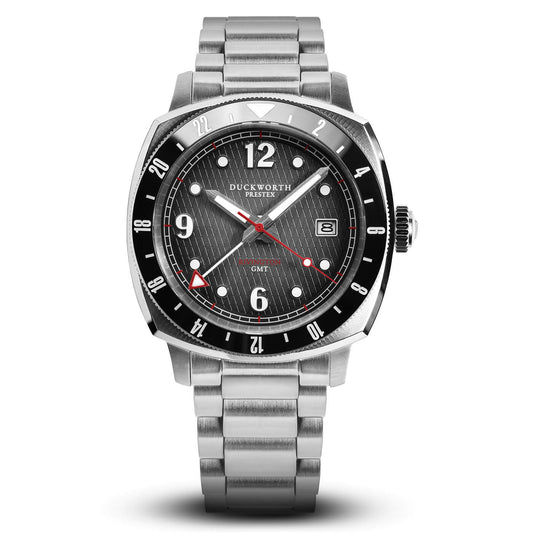 Rivington GMT watch black dial on steel bracelet - Wilson Watches 