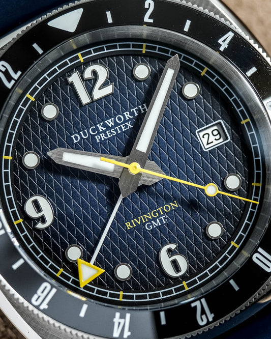 Rivington GMT watch blue dial on steel bracelet - Wilson Watches 