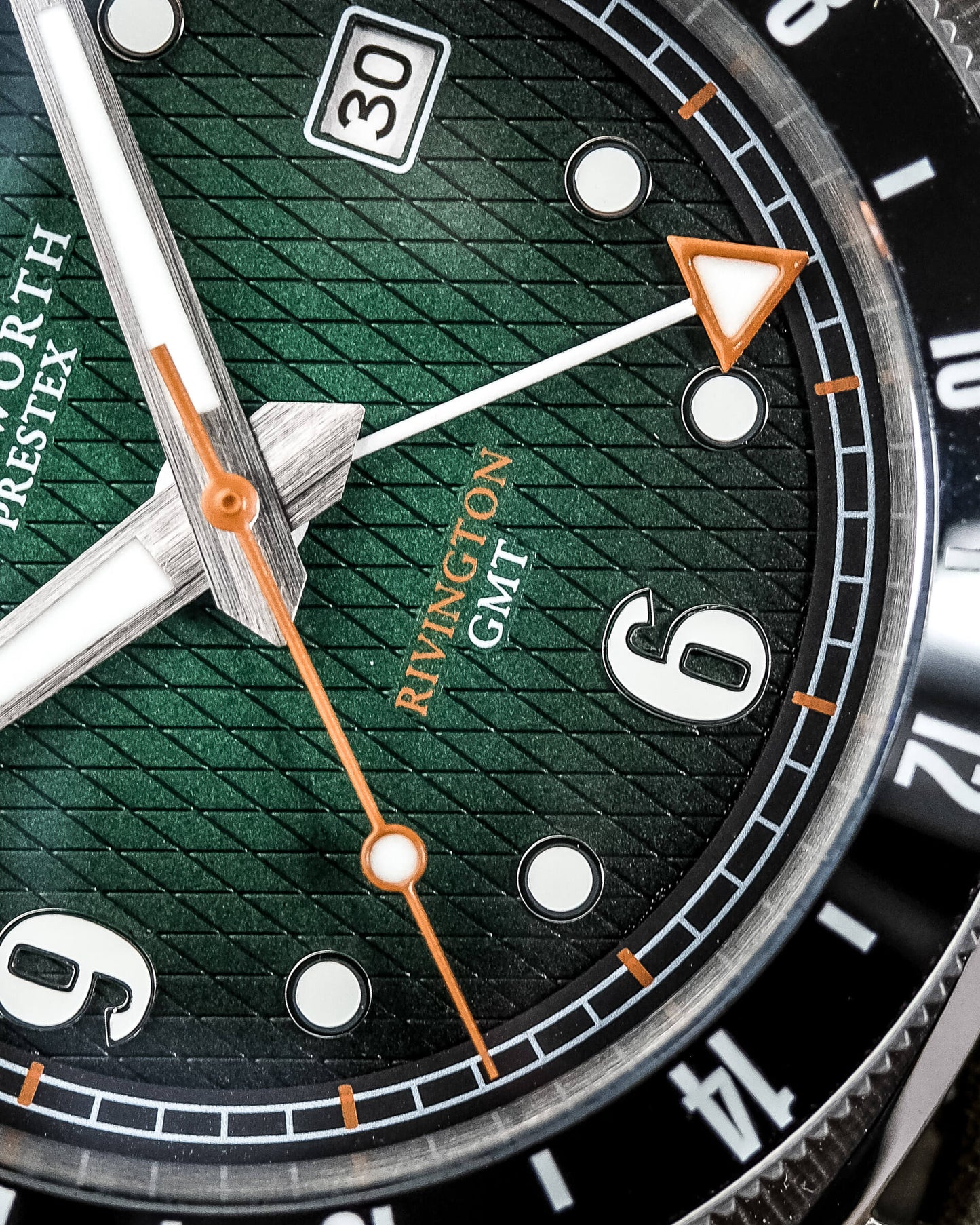Rivington GMT watch green dial on green rubber - Wilson Watches 