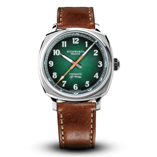 Verimatic 39mm green fumé vintage tan leather - Wilson Watches 