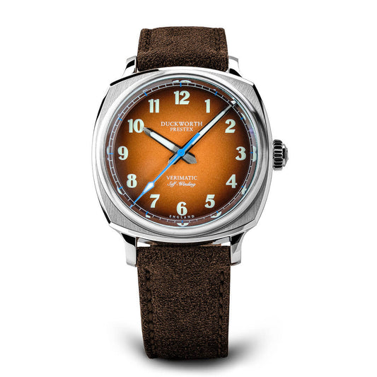 Verimatic 39mm orange fumé brown suede - Wilson Watches 