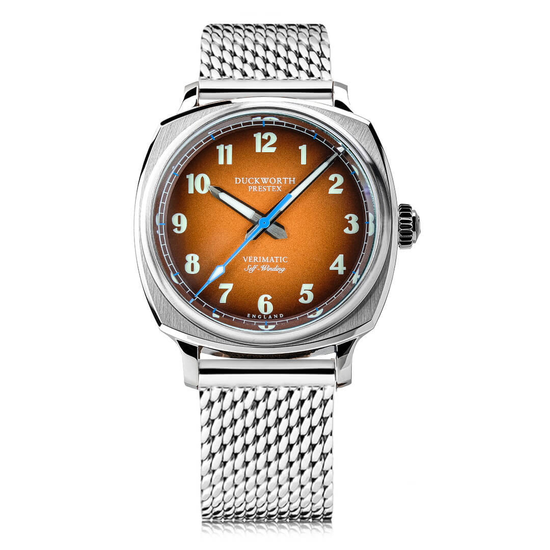 Verimatic 39mm orange fumé mesh bracelet - Wilson Watches