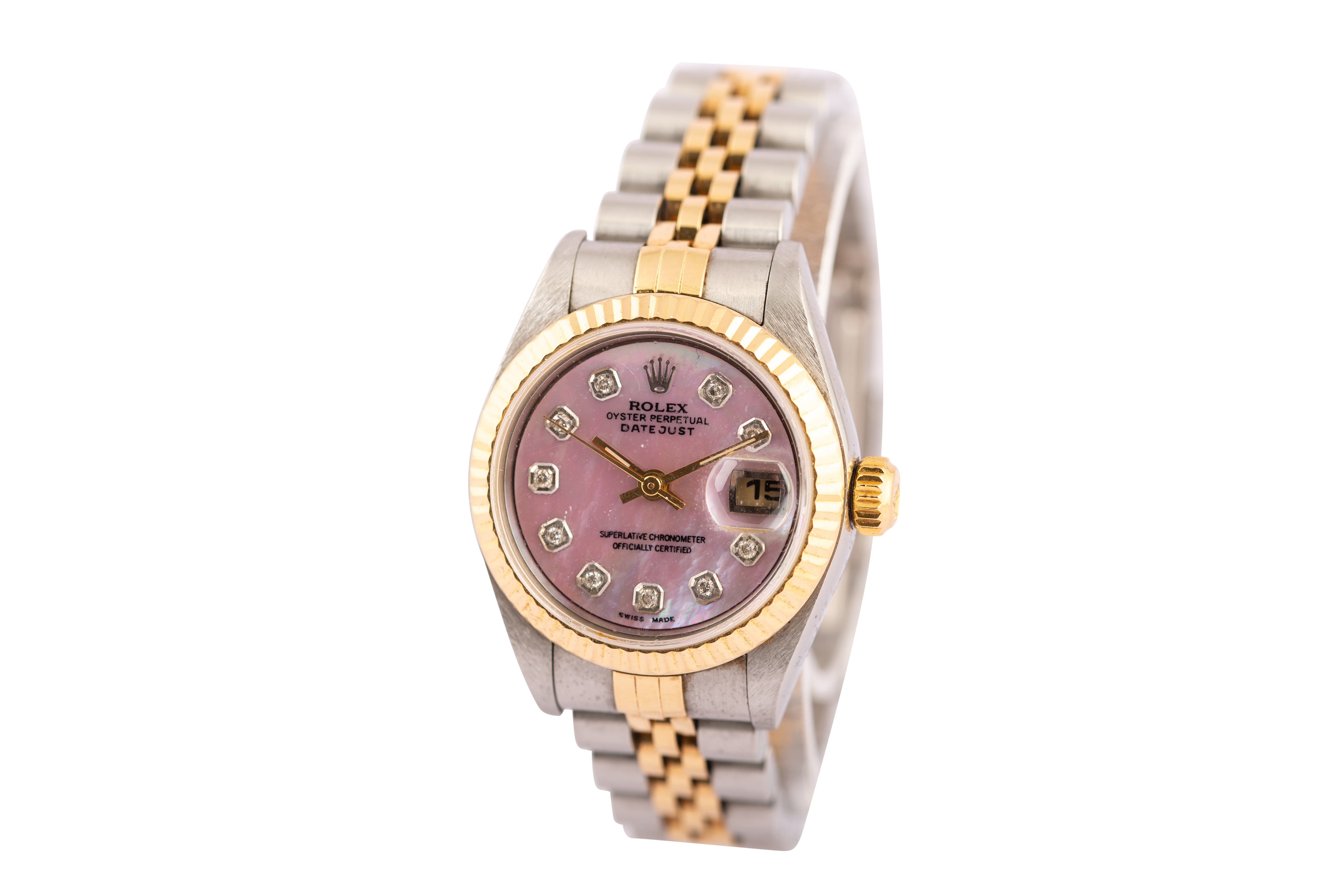 Rolex 69173 Datejust Pink MOP custom dial Diamond Dial 26mm Ladies Watch - Wilson Watches 