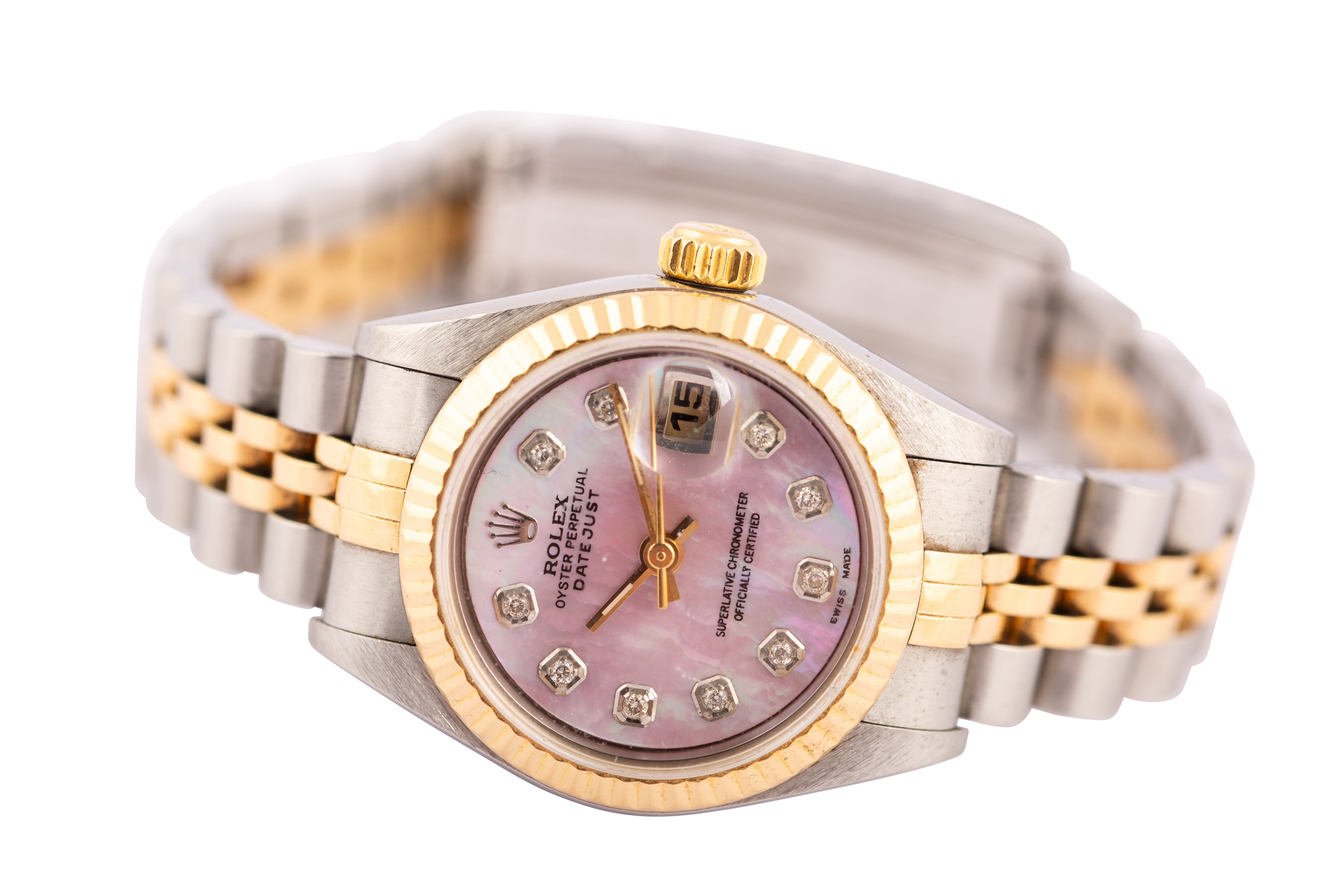Rolex 69173 Datejust Pink MOP custom dial Diamond Dial 26mm Ladies Watch - Wilson Watches 