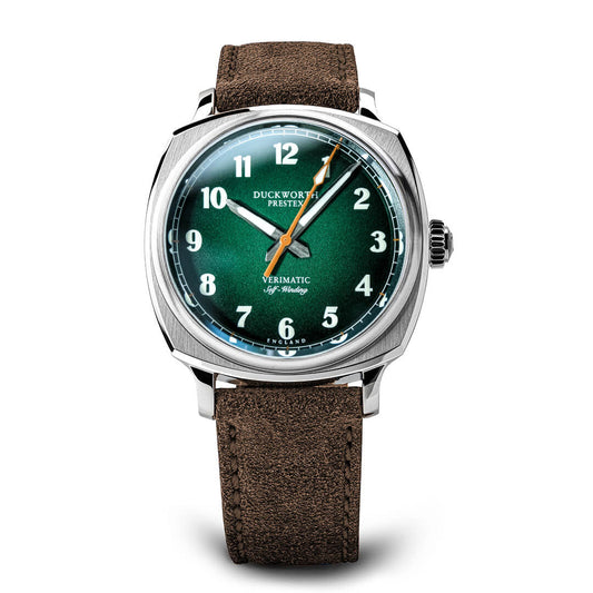 Verimatic 39mm green fumé brown suede - Wilson Watches 