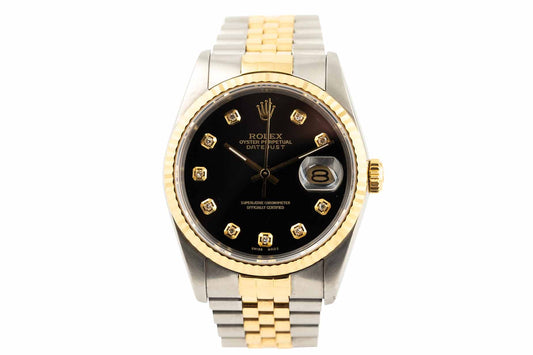 Rolex Datejust 36MM – STEEL & GOLD – BLACK DIAMOND DIAL – 16233 - Wilson Watches 