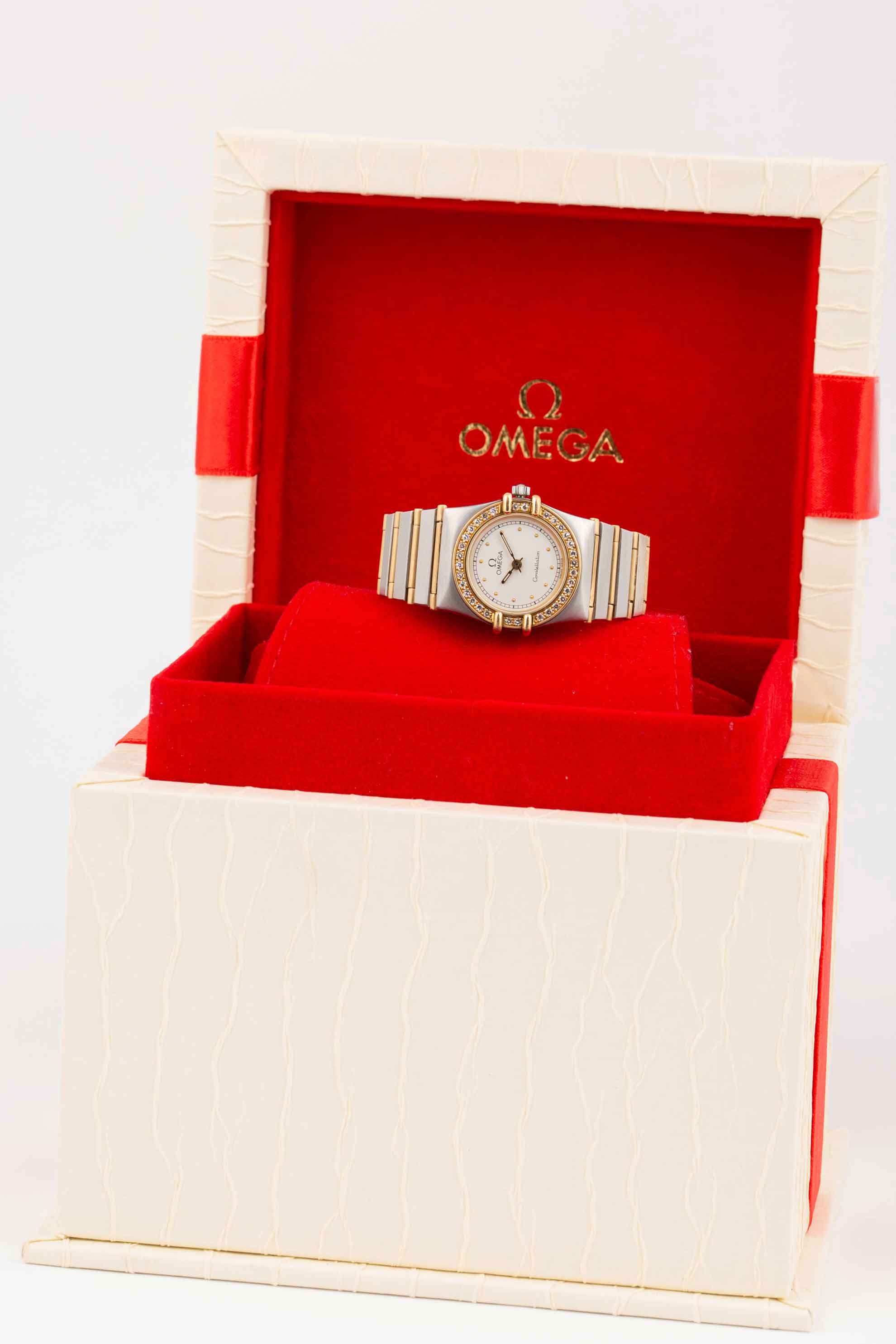 OMEGA CONSTELLATION ladies steel and 18crt gold watch in box