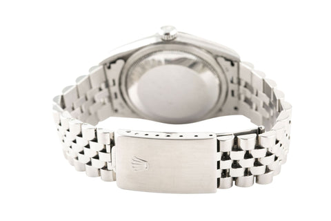 Rolex Datejust 36 Stainless Steel White & Gold Bezel Silver Roman Dial Watch 16234 Back view of the watch .jpg